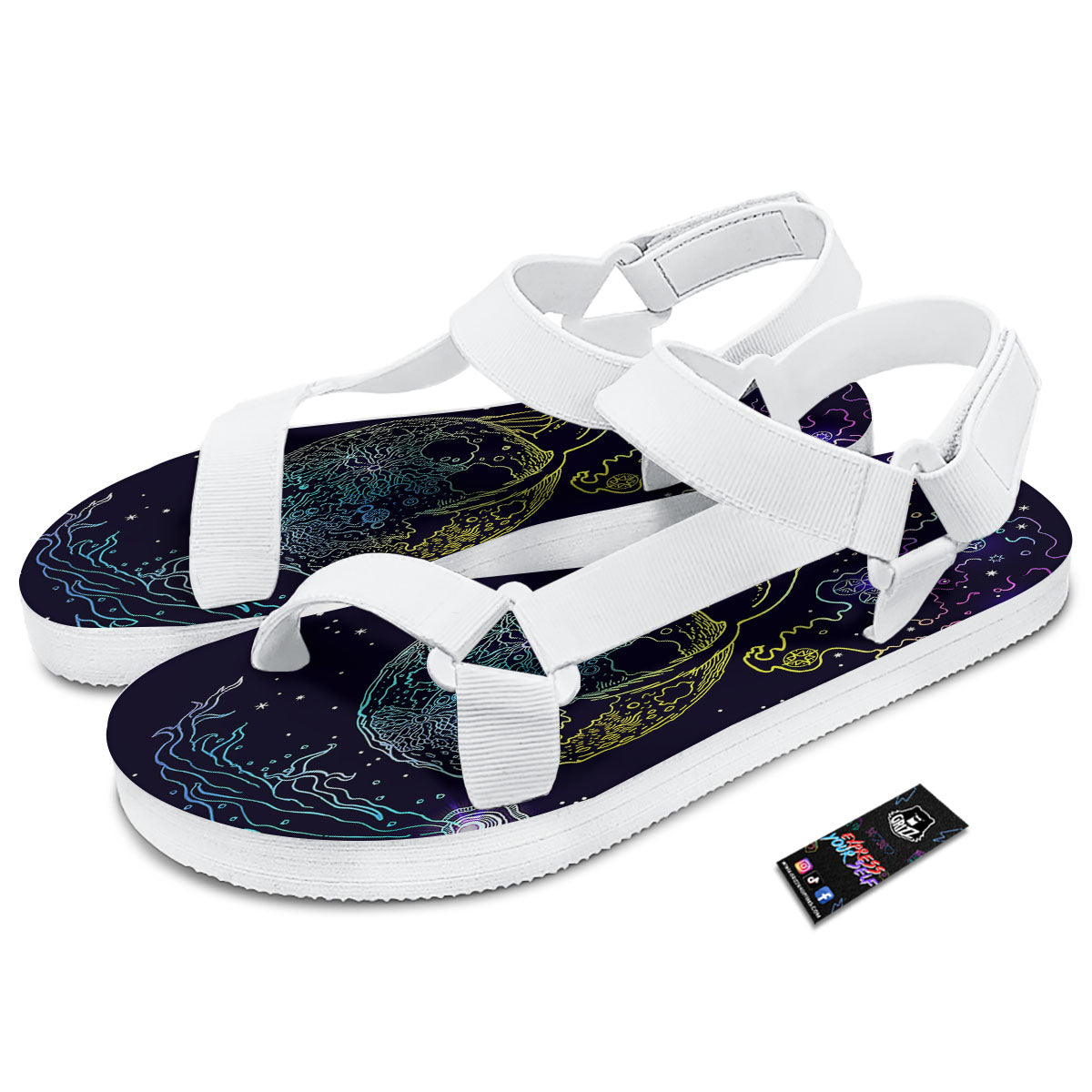 Wolf Spirit Galaxy Howling Print White Open Toe Sandals-grizzshop