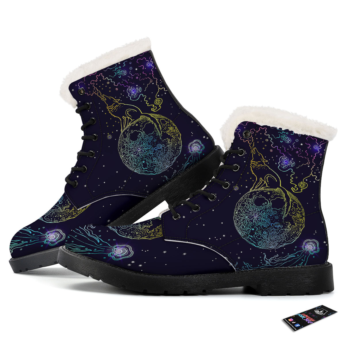 Wolf Spirit Galaxy Howling Print Winter Boots-grizzshop