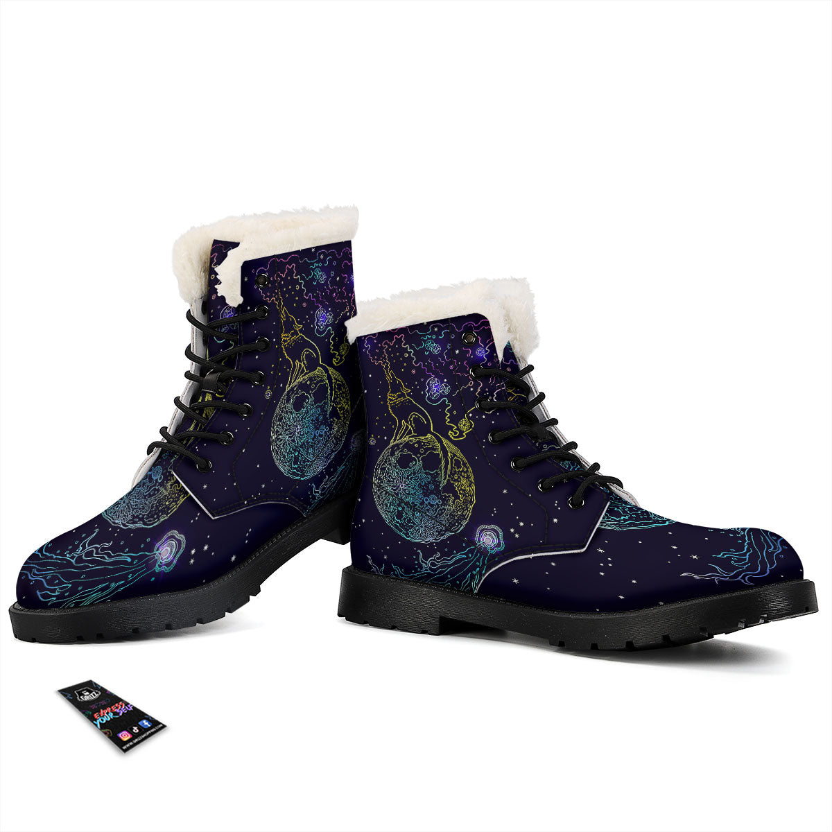 Wolf Spirit Galaxy Howling Print Winter Boots-grizzshop