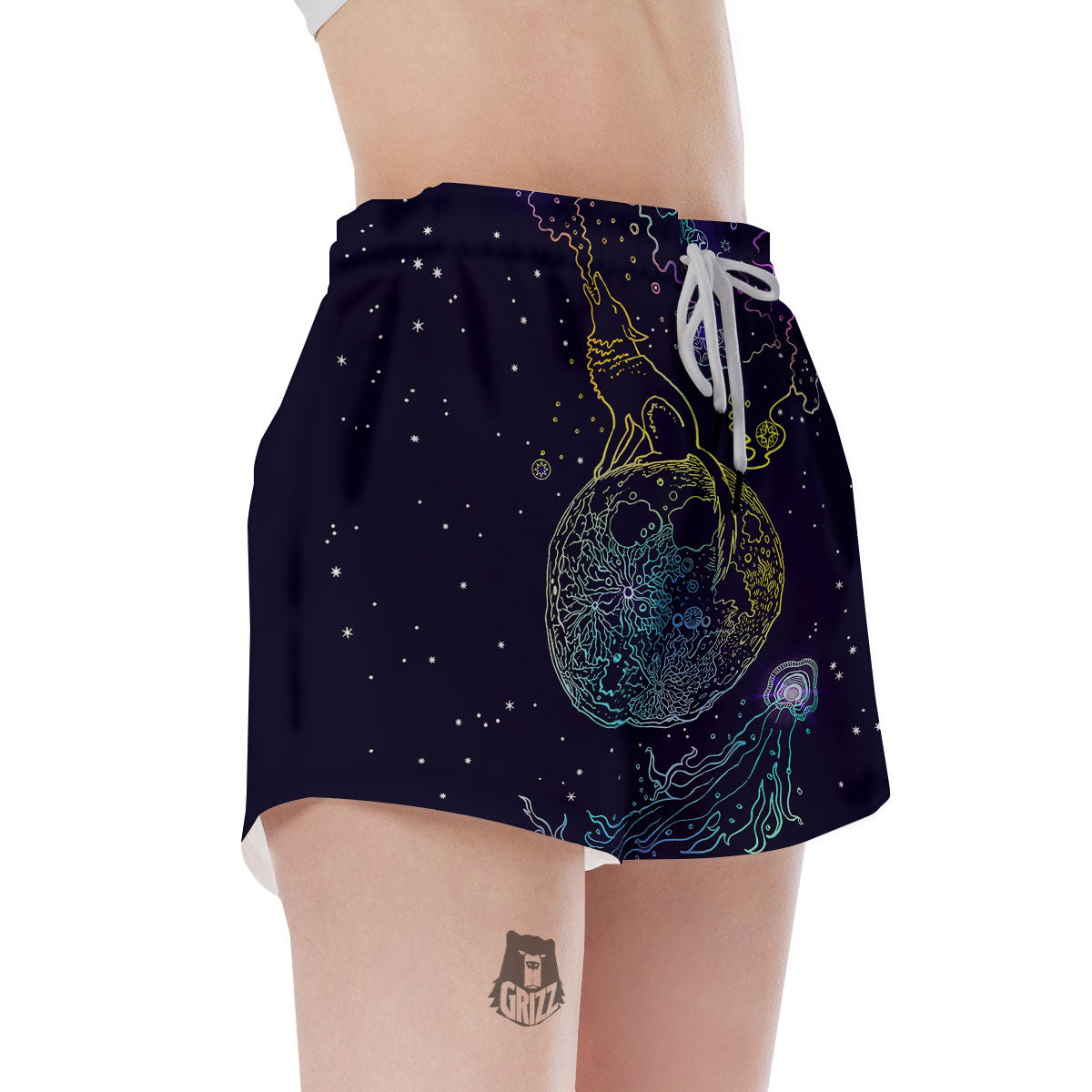 Wolf Spirit Galaxy Howling Print Women's Shorts-grizzshop