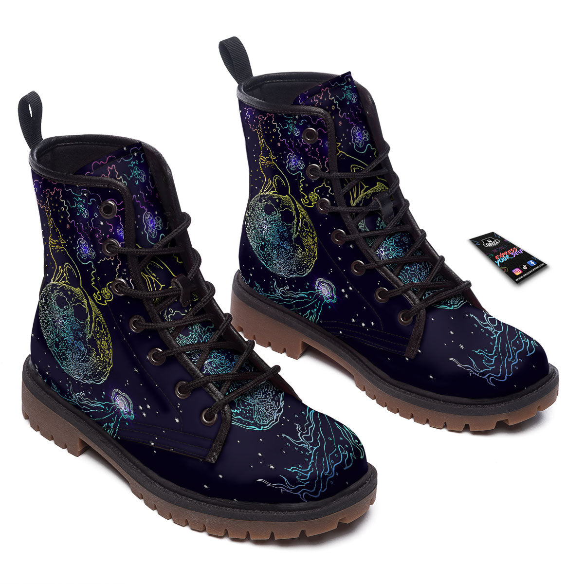 Wolf Spirit Galaxy Howling Print Work Boots-grizzshop