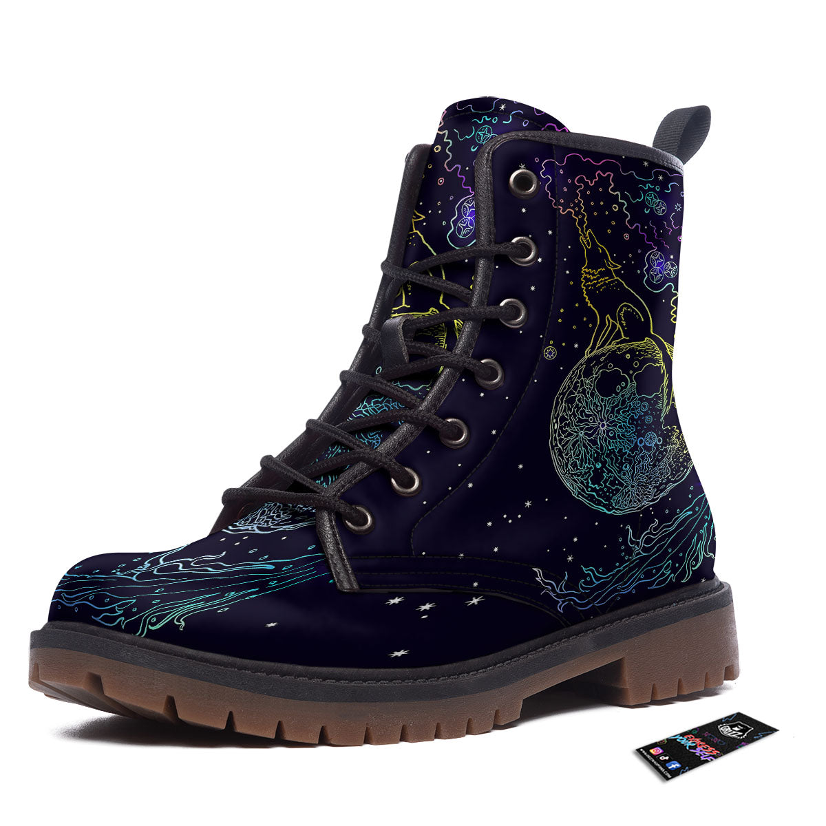 Wolf Spirit Galaxy Howling Print Work Boots-grizzshop