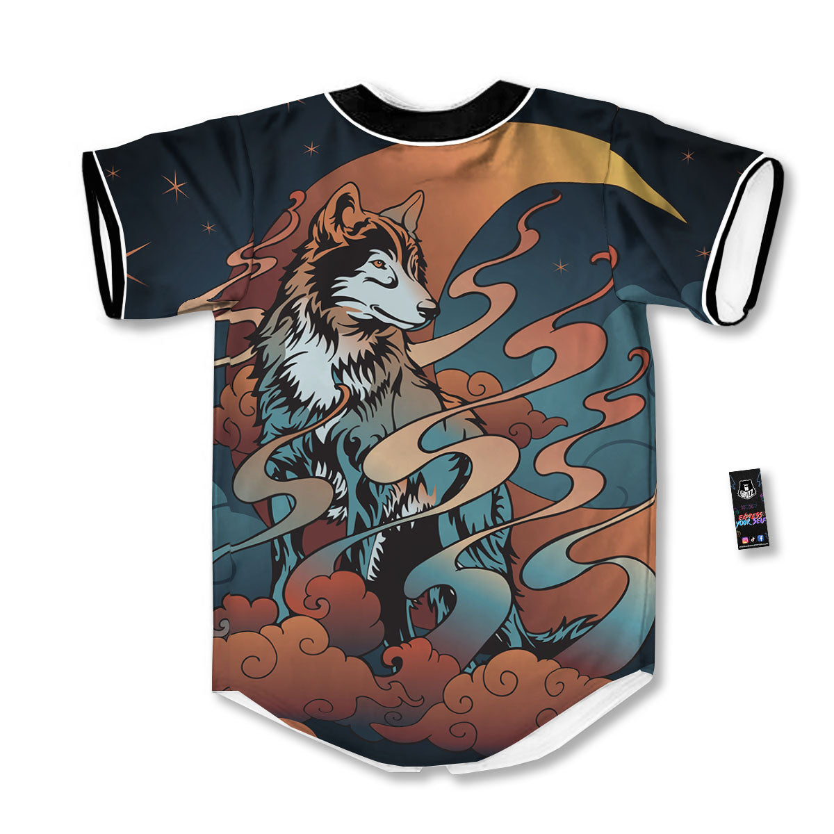 Wolf Spirit Night Forest Print Baseball Jersey-grizzshop