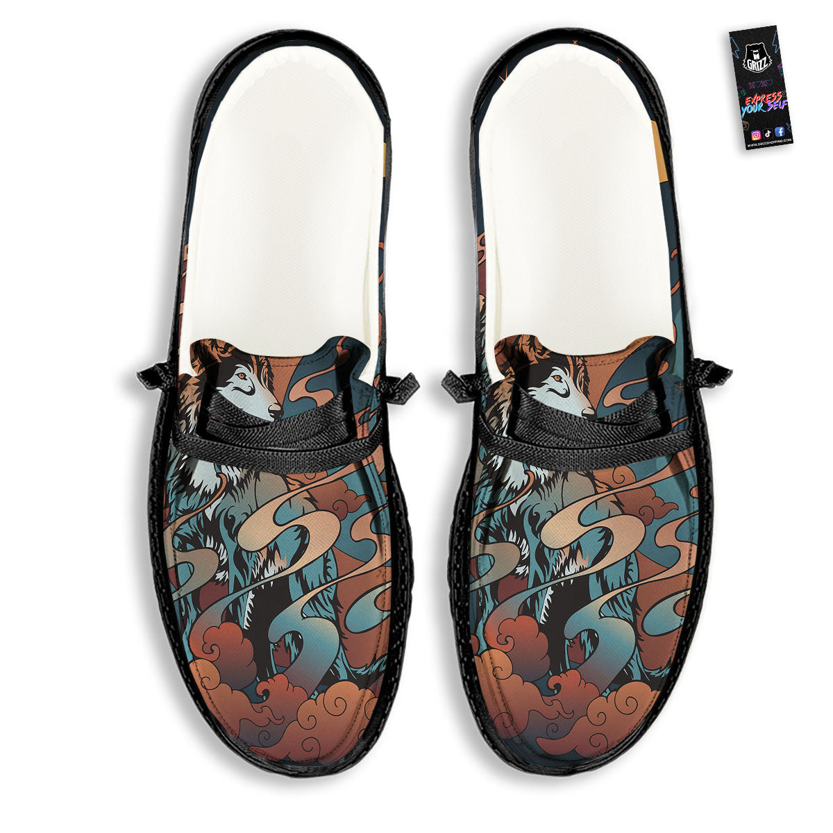 Wolf Spirit Night Forest Print Black Loafers-grizzshop