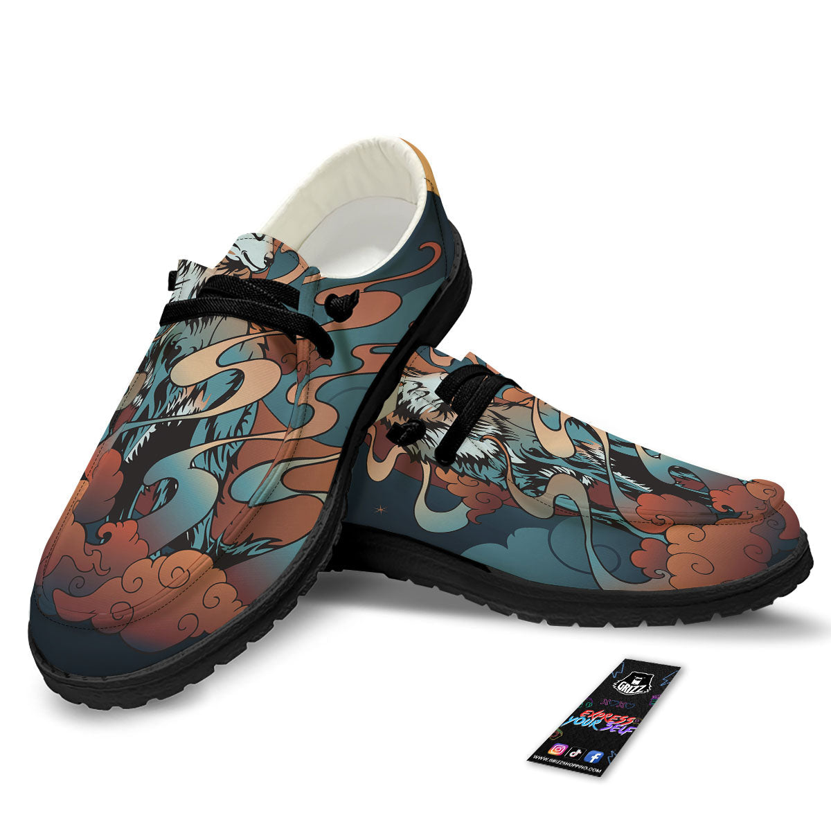 Wolf Spirit Night Forest Print Black Loafers-grizzshop