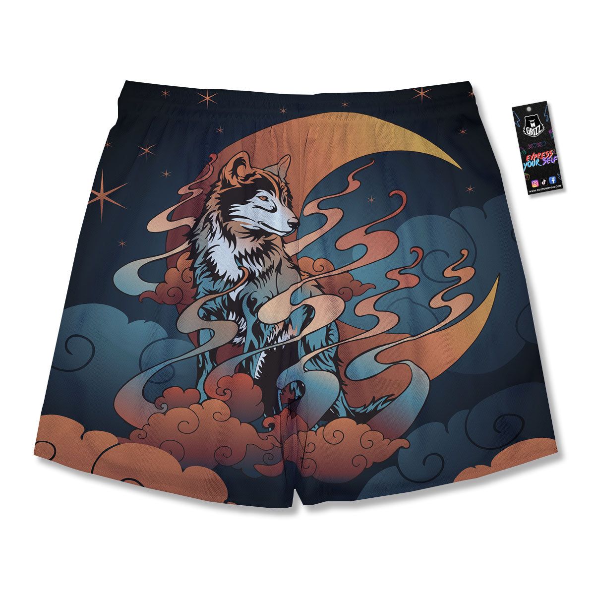 Wolf Spirit Night Forest Print Men's Running Shorts-grizzshop