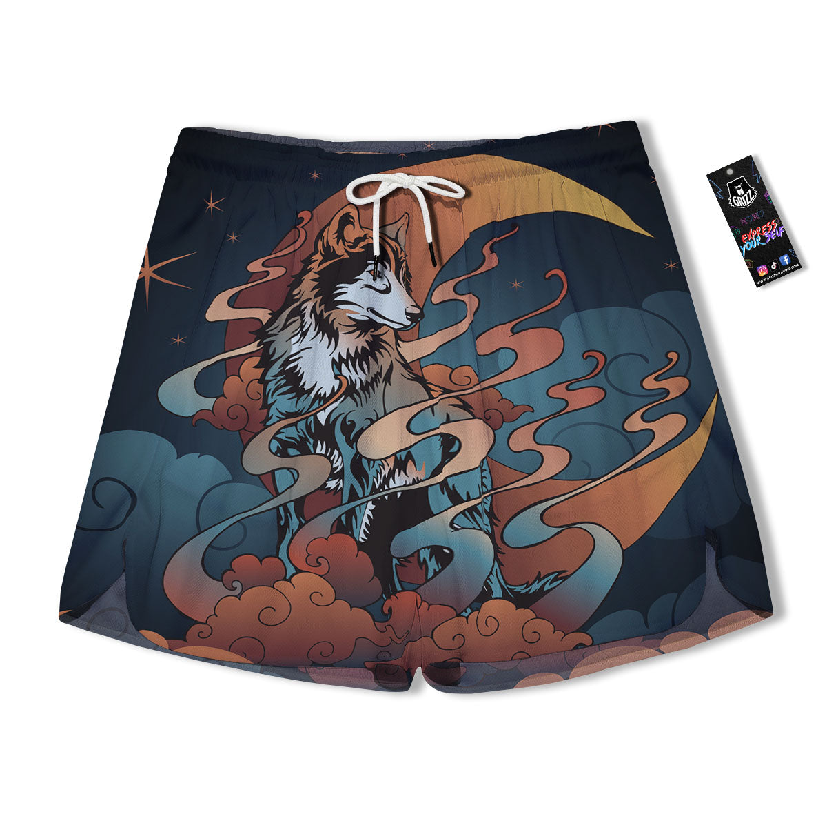 Wolf Spirit Night Forest Print Men's Running Shorts-grizzshop
