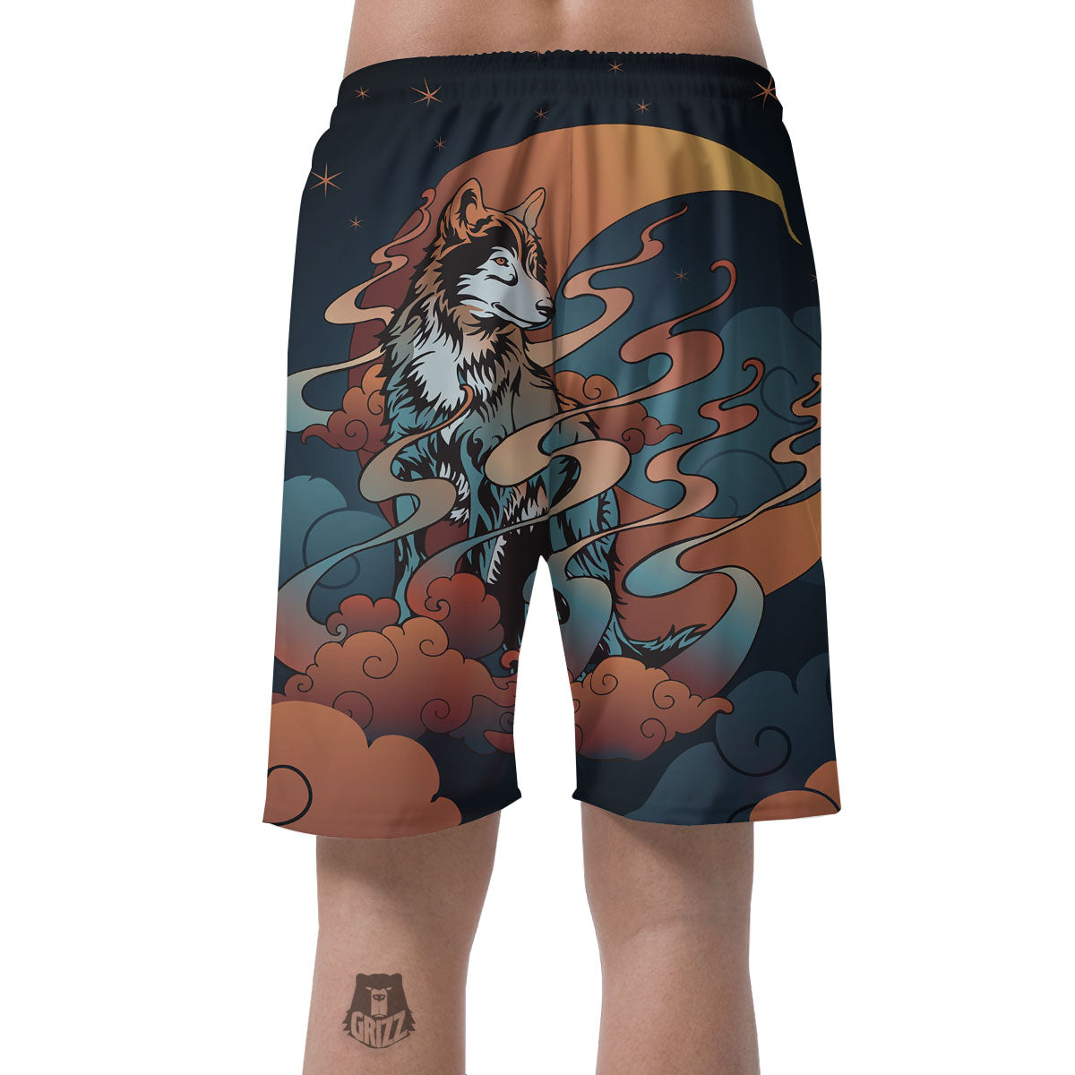 Wolf Spirit Night Forest Print Men's Shorts-grizzshop