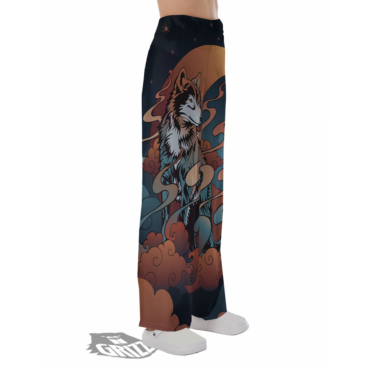 Wolf Spirit Night Forest Print Pajama Pants-grizzshop