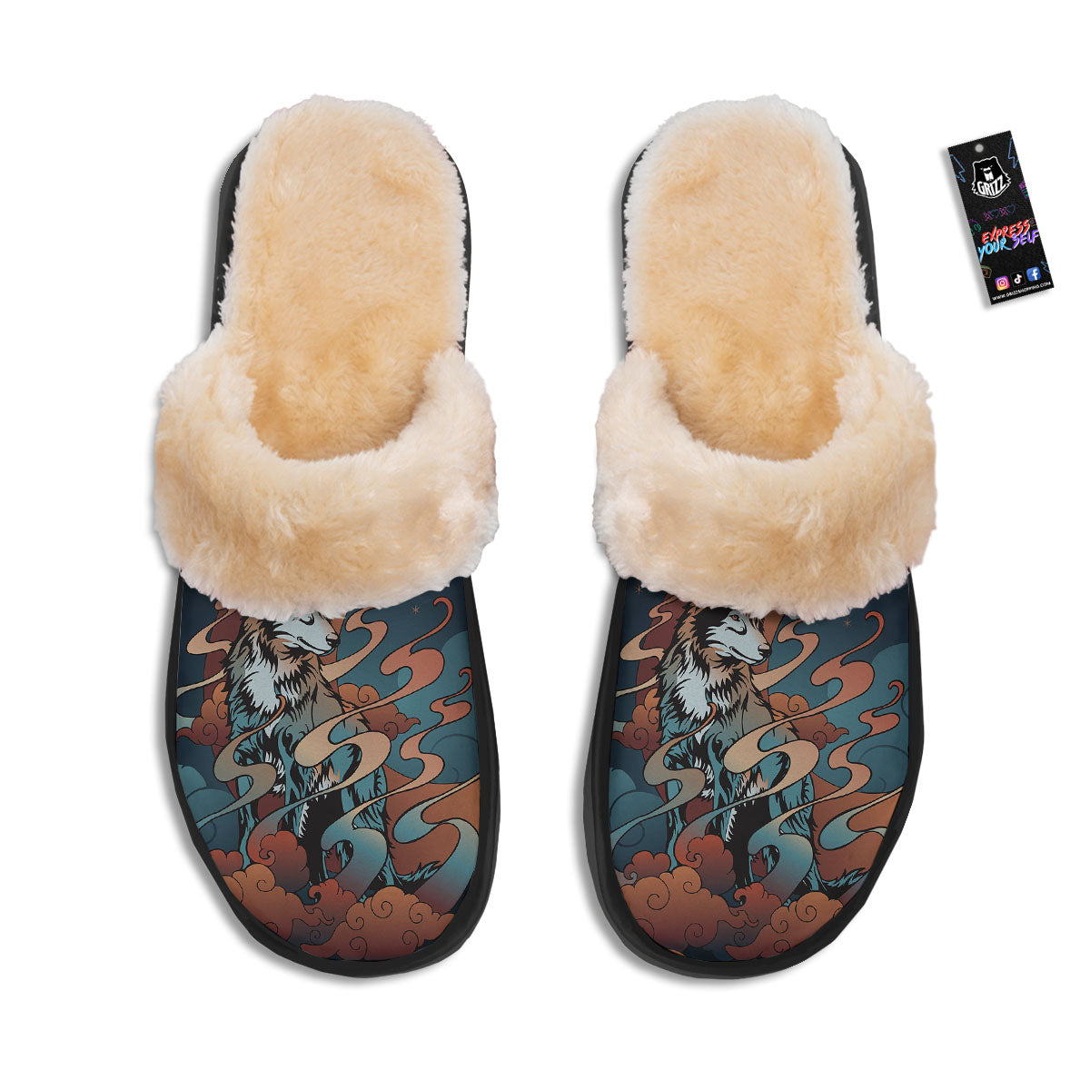 Wolf Spirit Night Forest Print Slippers-grizzshop