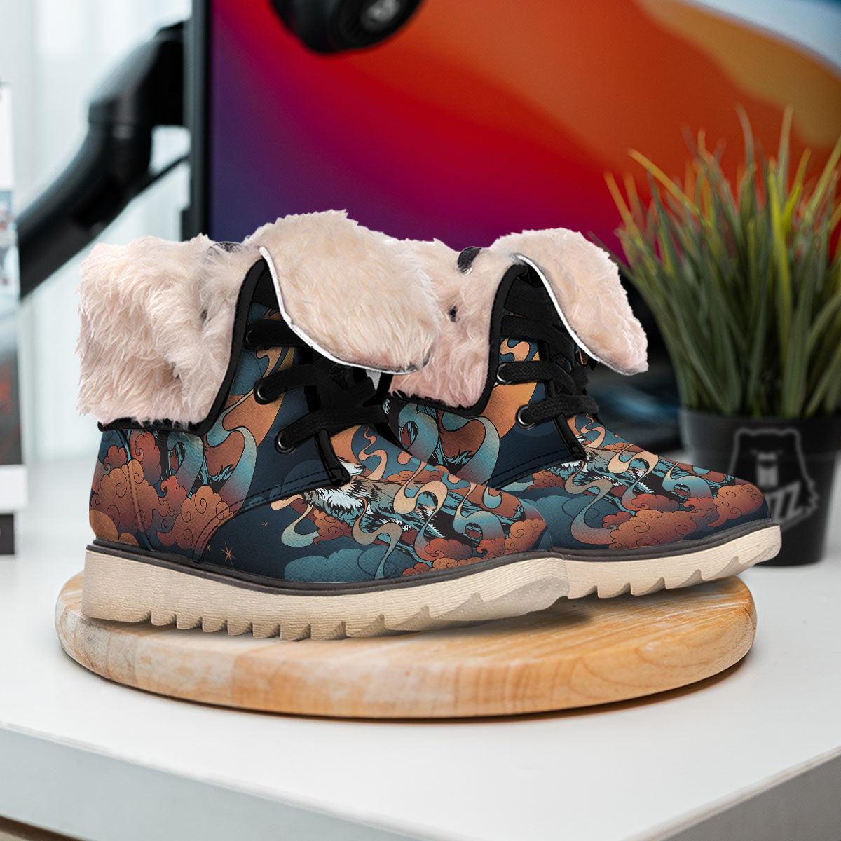 Wolf Spirit Night Forest Print Snow Boots-grizzshop