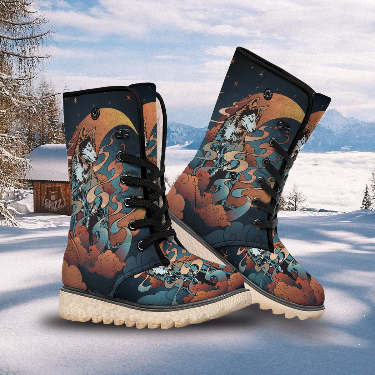 Wolf Spirit Night Forest Print Snow Boots-grizzshop