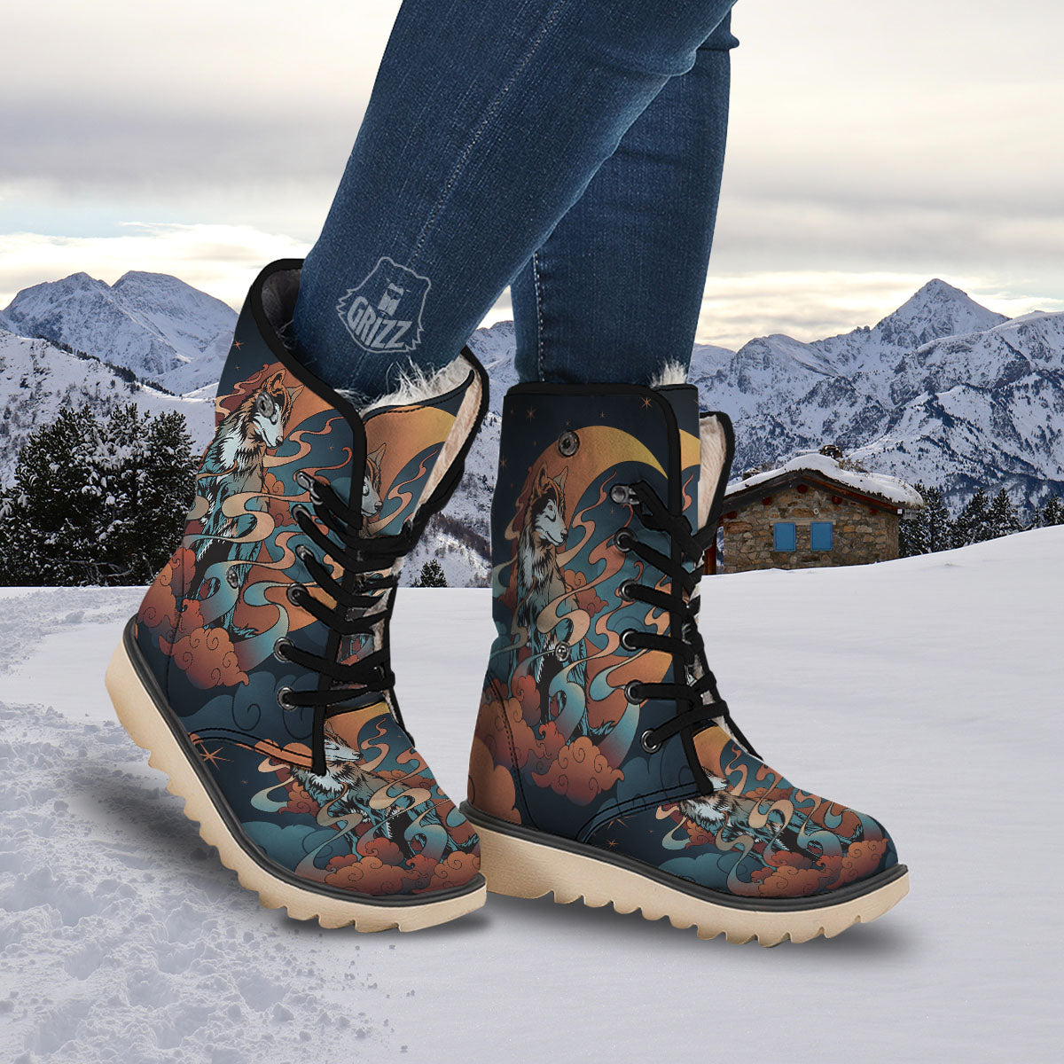 Wolf Spirit Night Forest Print Snow Boots-grizzshop