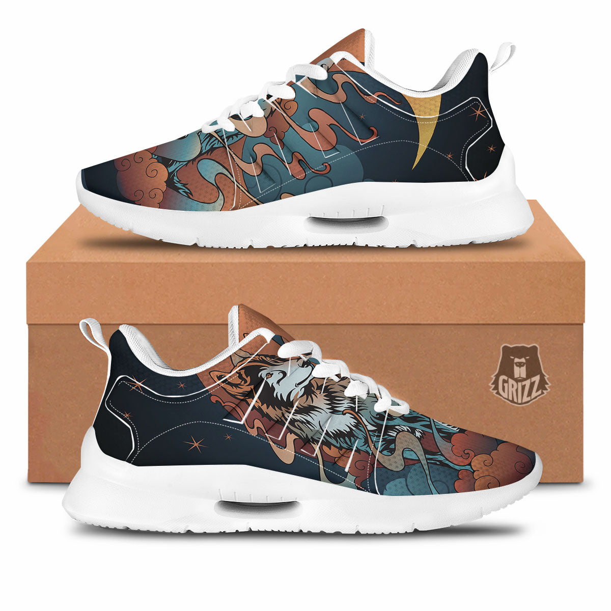 Wolf Spirit Night Forest Print Tennis Shoes-grizzshop