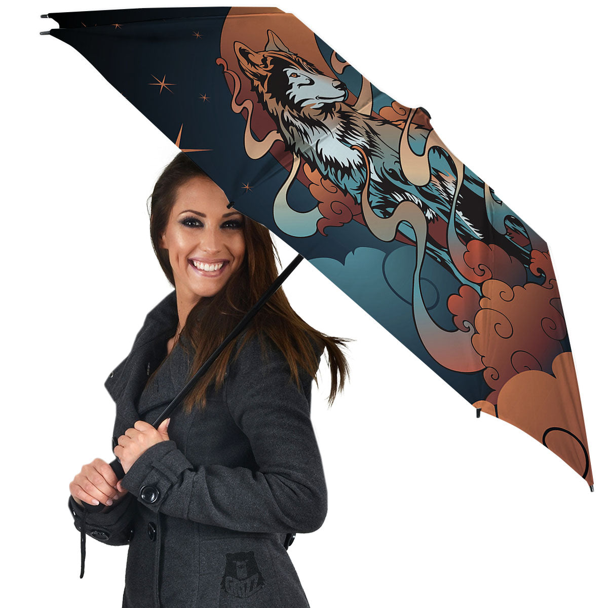 Wolf Spirit Night Forest Print Umbrella-grizzshop