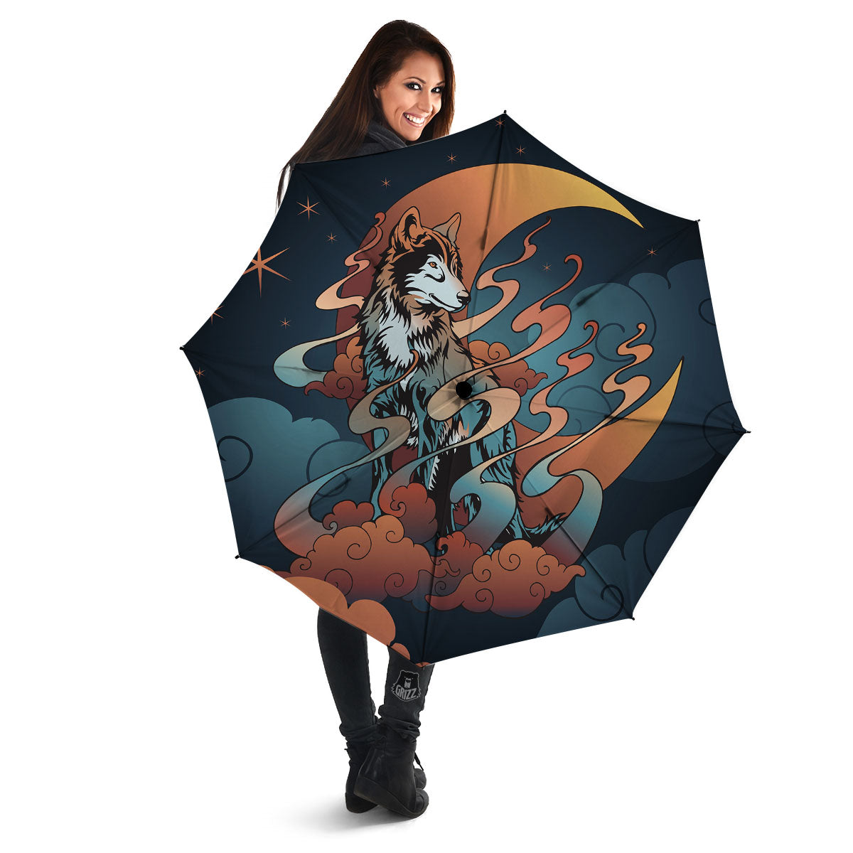 Wolf Spirit Night Forest Print Umbrella-grizzshop