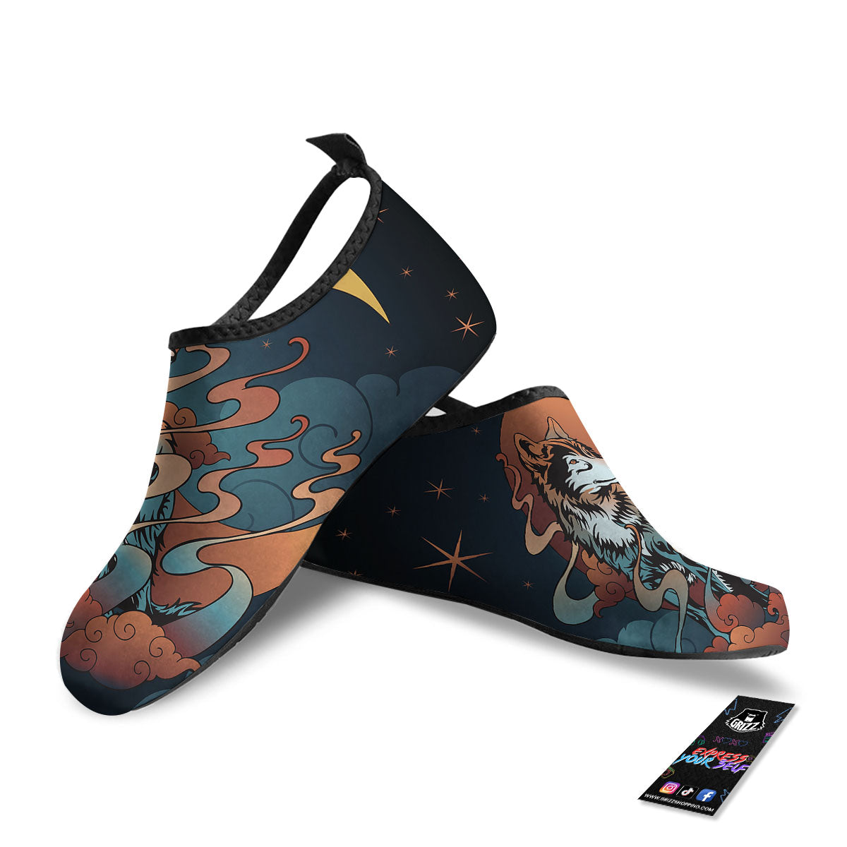 Wolf Spirit Night Forest Print Water Shoes-grizzshop