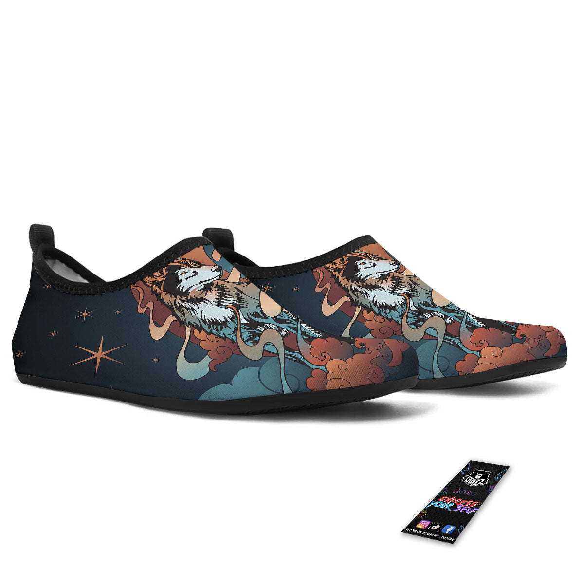 Wolf Spirit Night Forest Print Water Shoes-grizzshop