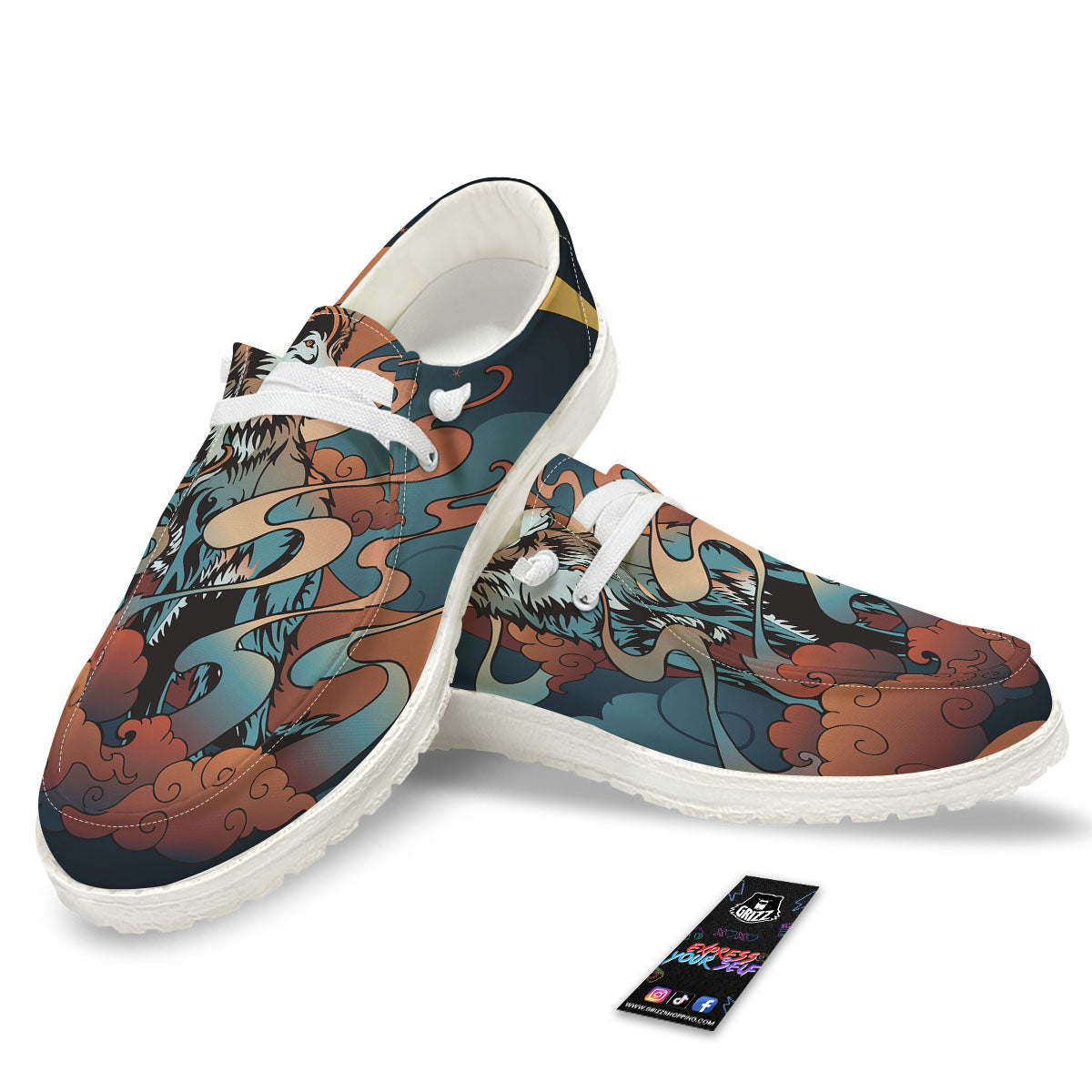 Wolf Spirit Night Forest Print White Loafers-grizzshop
