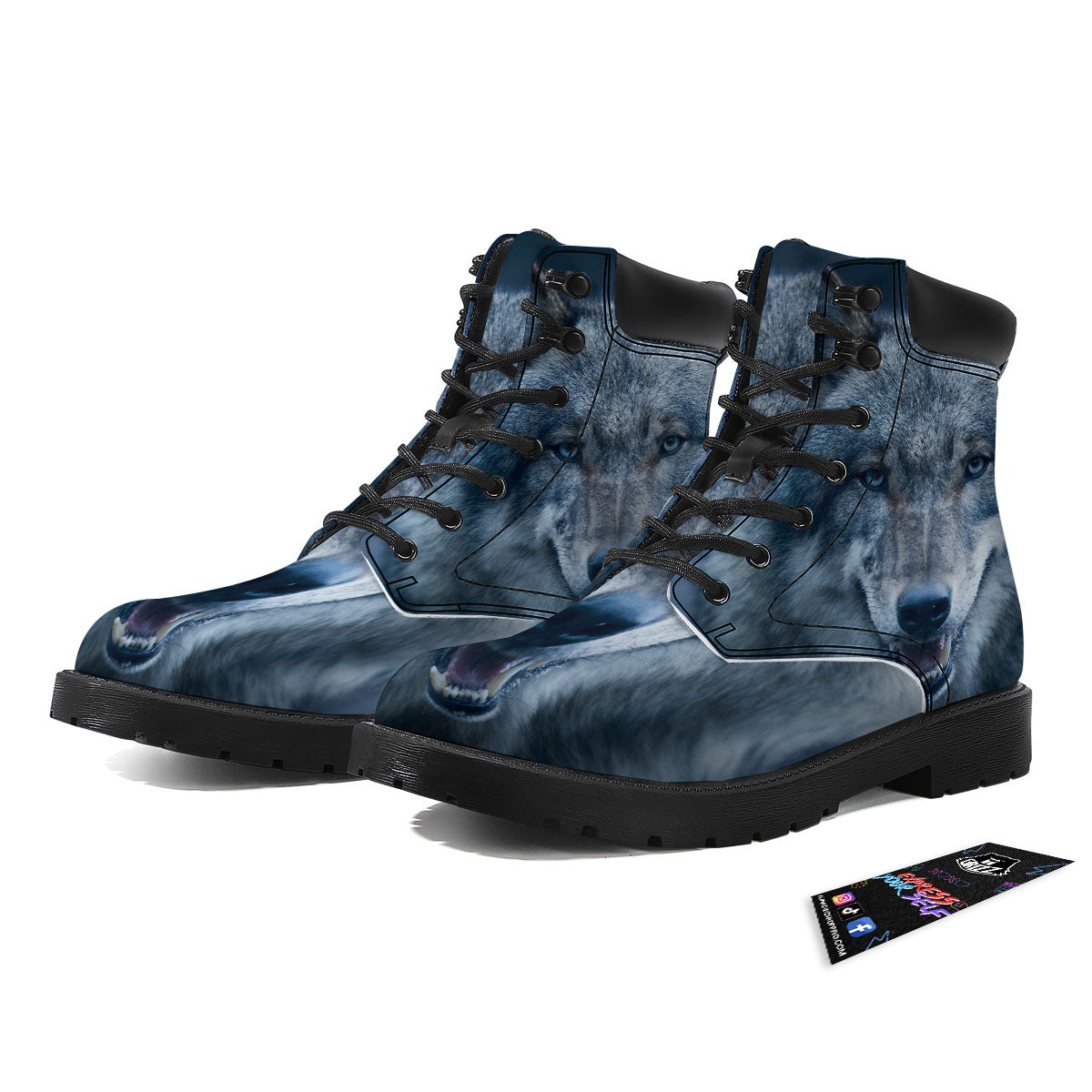 Wolf White And Navy Print Boots-grizzshop