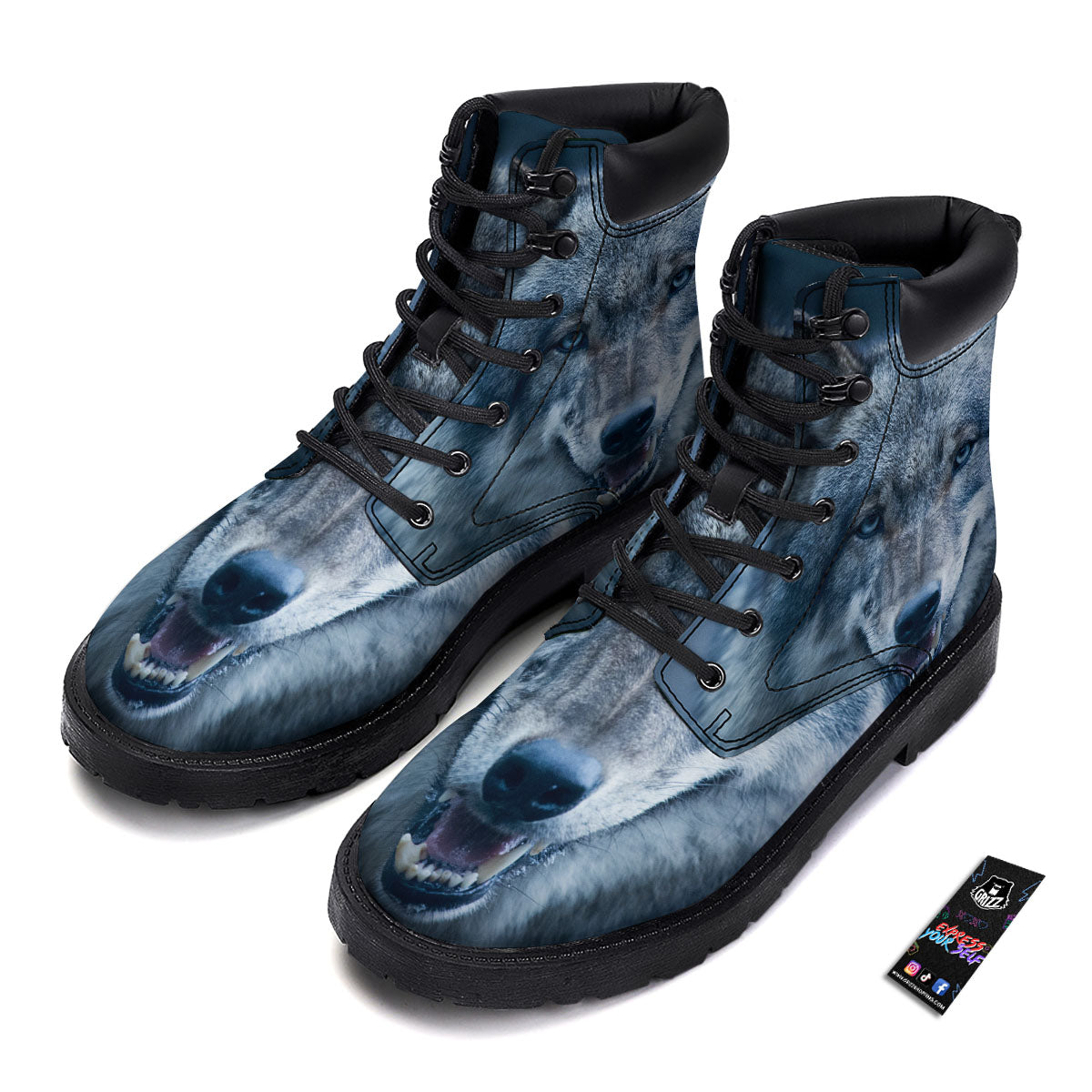 Wolf White And Navy Print Boots-grizzshop