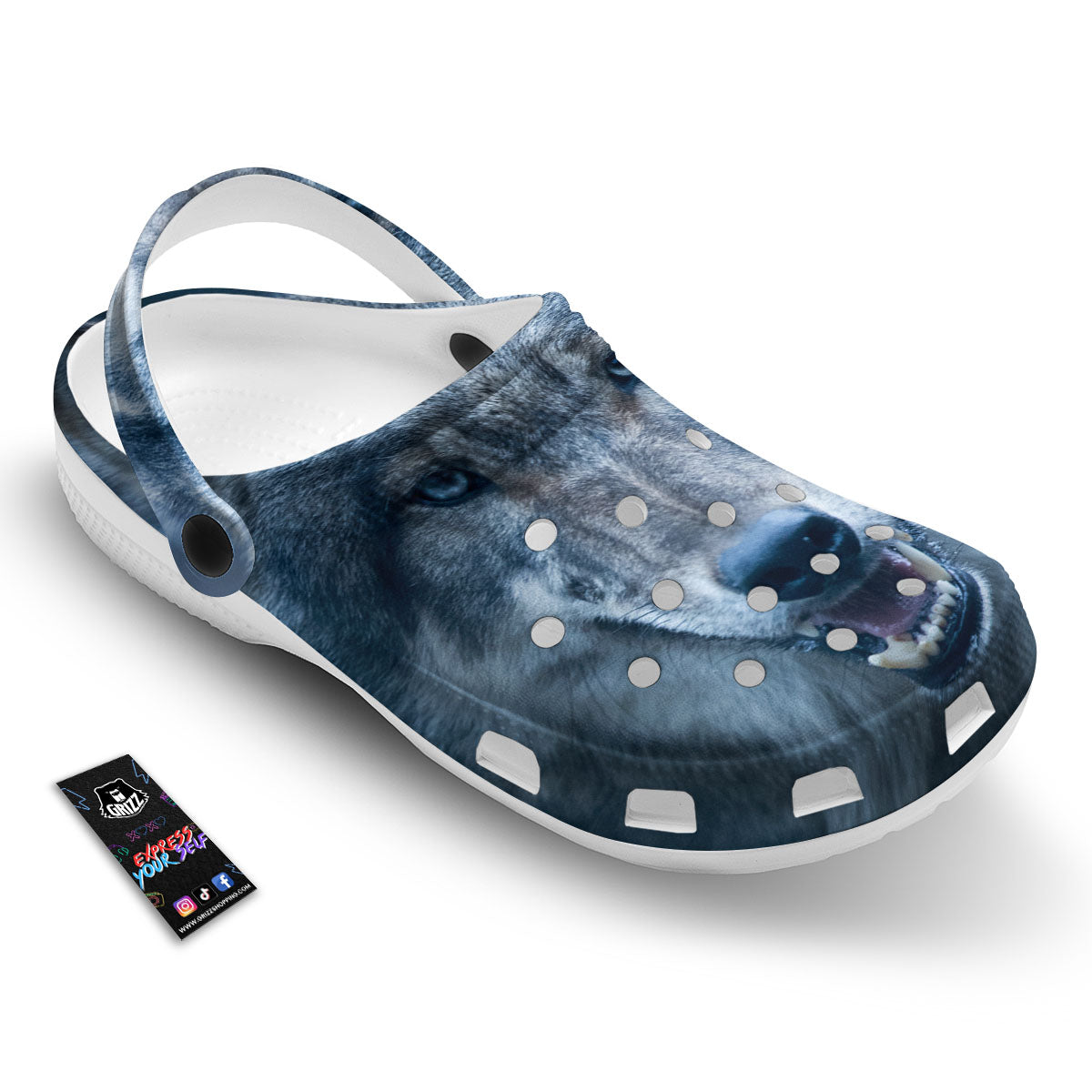 Wolf White And Navy Print Clog-grizzshop