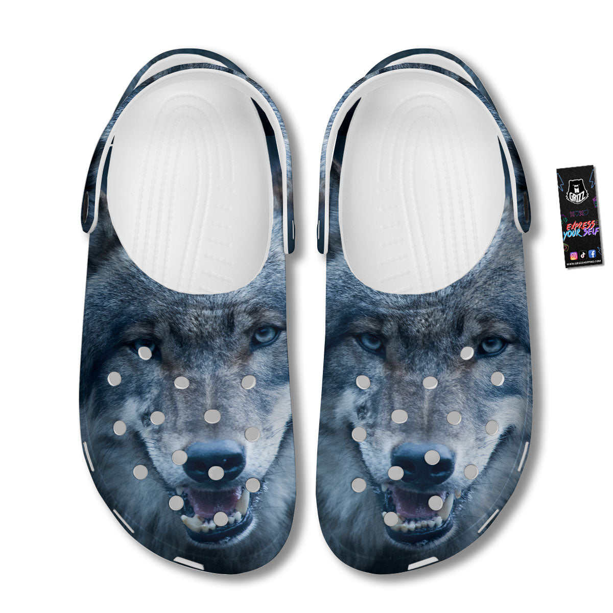 Wolf White And Navy Print Clog-grizzshop