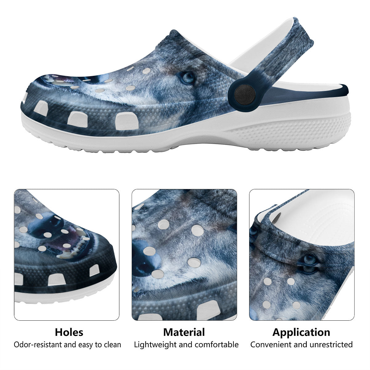 Wolf White And Navy Print Clog-grizzshop