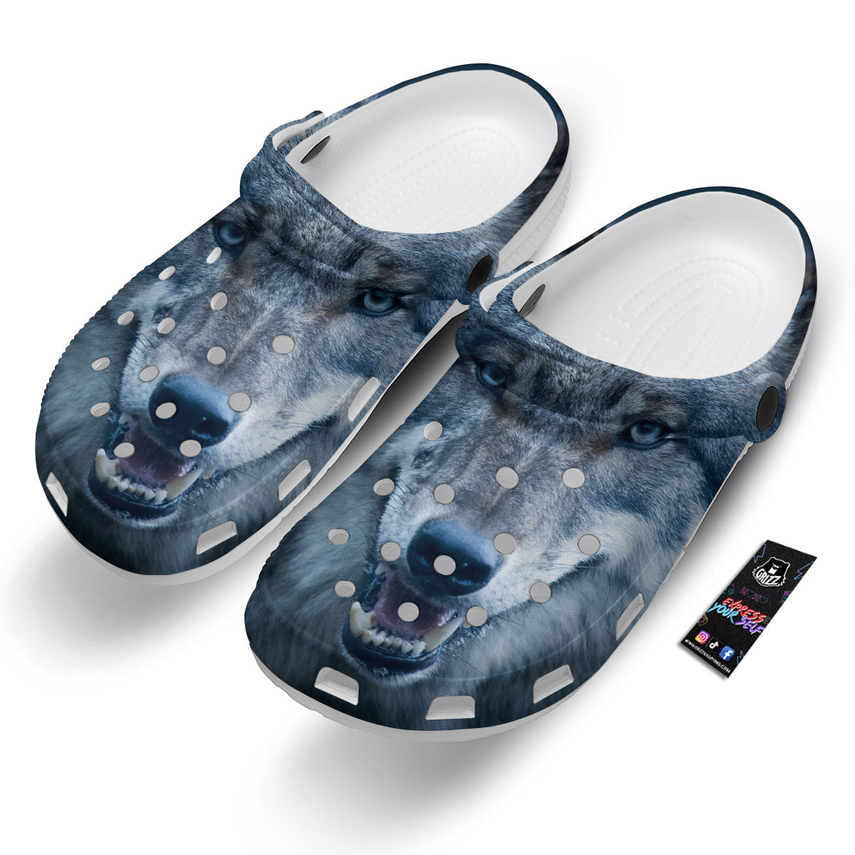 Wolf White And Navy Print Clog-grizzshop