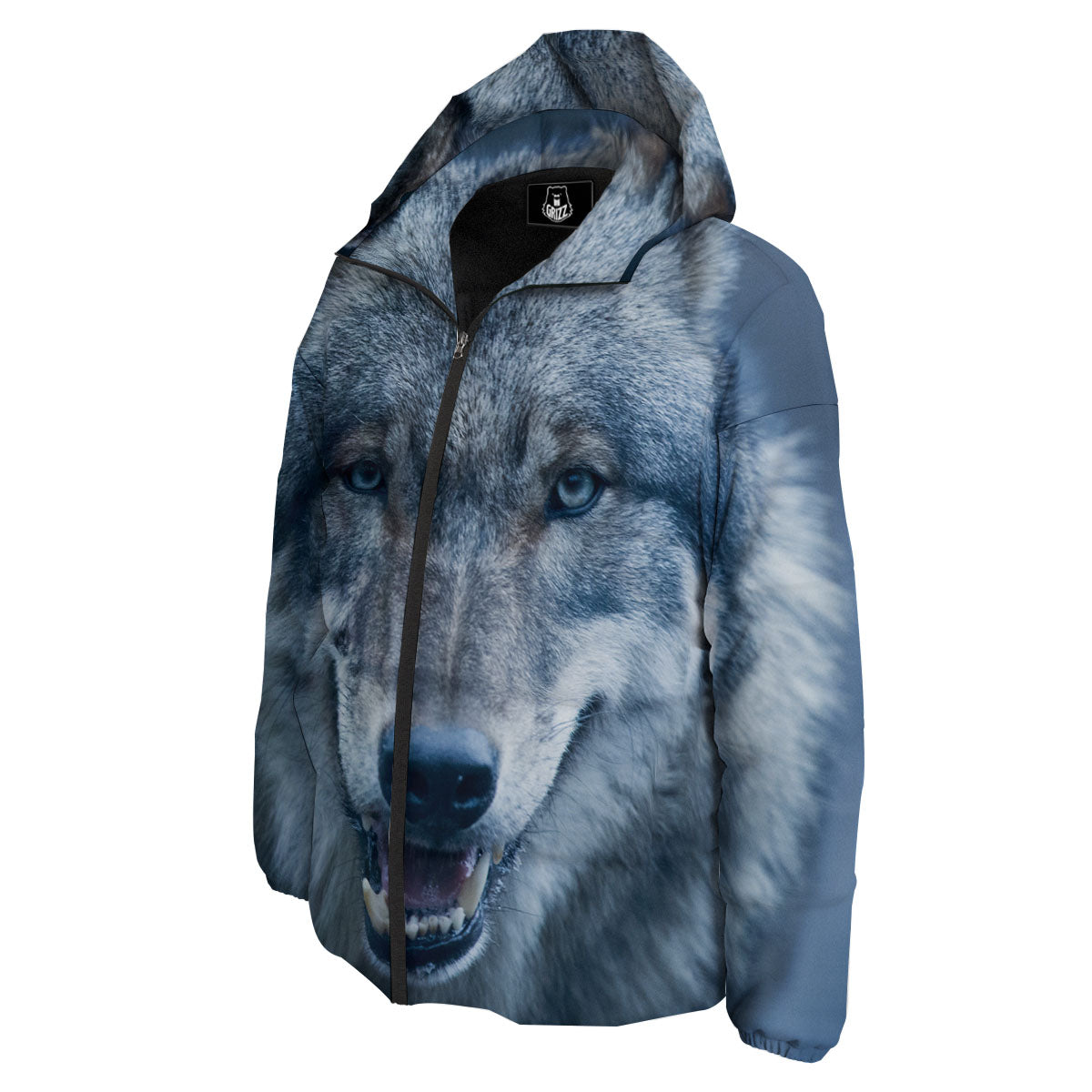 Wolf White And Navy Print Down Jacket-grizzshop