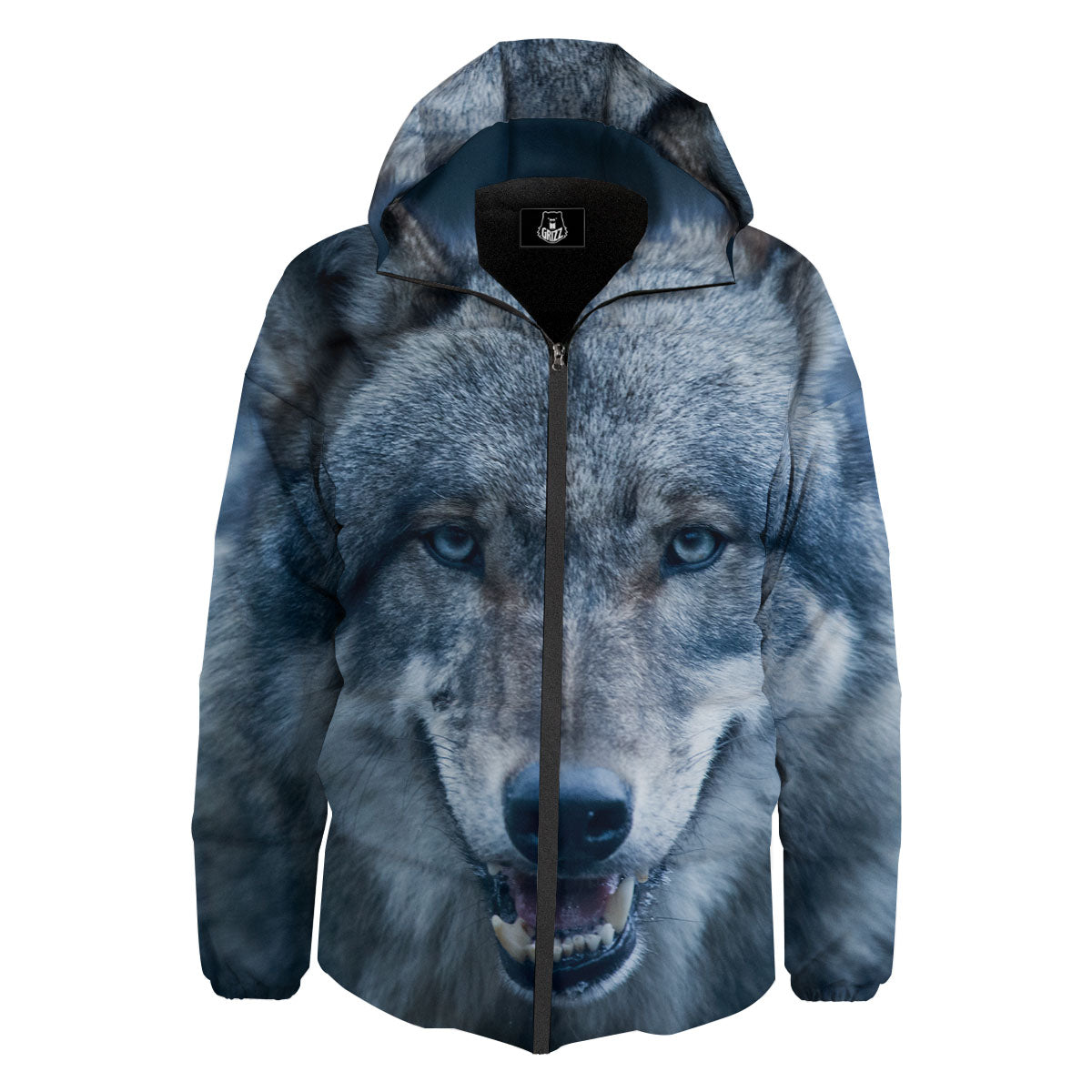 Wolf White And Navy Print Down Jacket-grizzshop