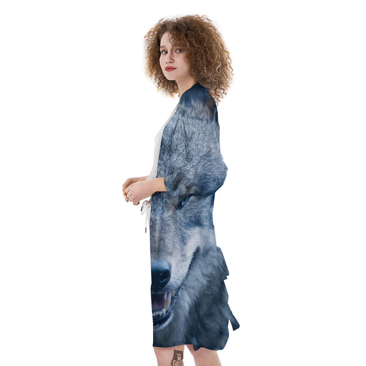 Wolf White And Navy Print Kimono-grizzshop