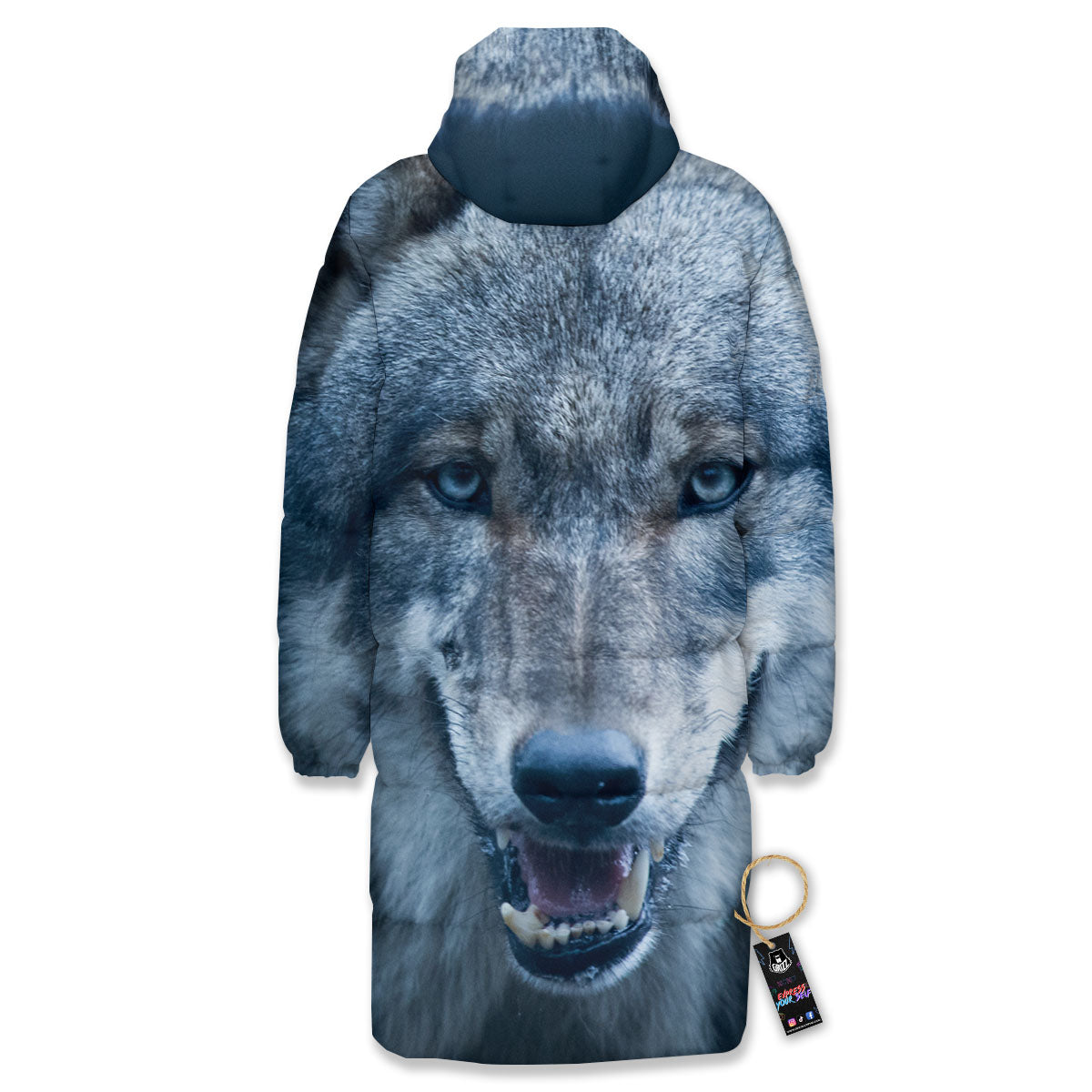 Wolf White And Navy Print Long Down Jacket-grizzshop