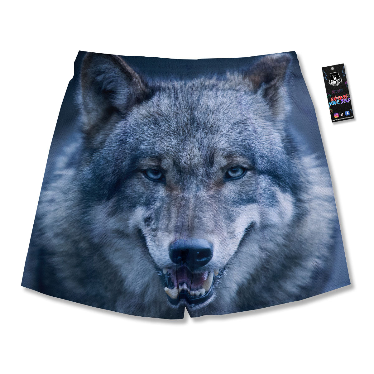 Wolf White And Navy Print Men's Running Shorts-grizzshop