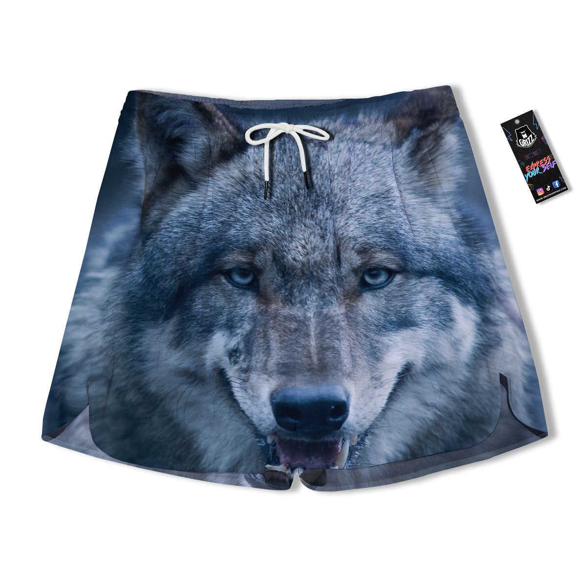 Wolf White And Navy Print Men's Running Shorts-grizzshop