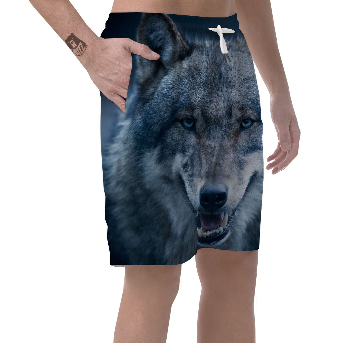 Wolf White And Navy Print Men's Shorts-grizzshop