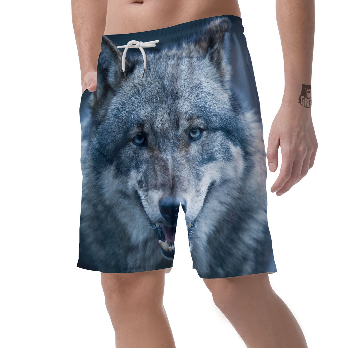 Wolf White And Navy Print Men's Shorts-grizzshop