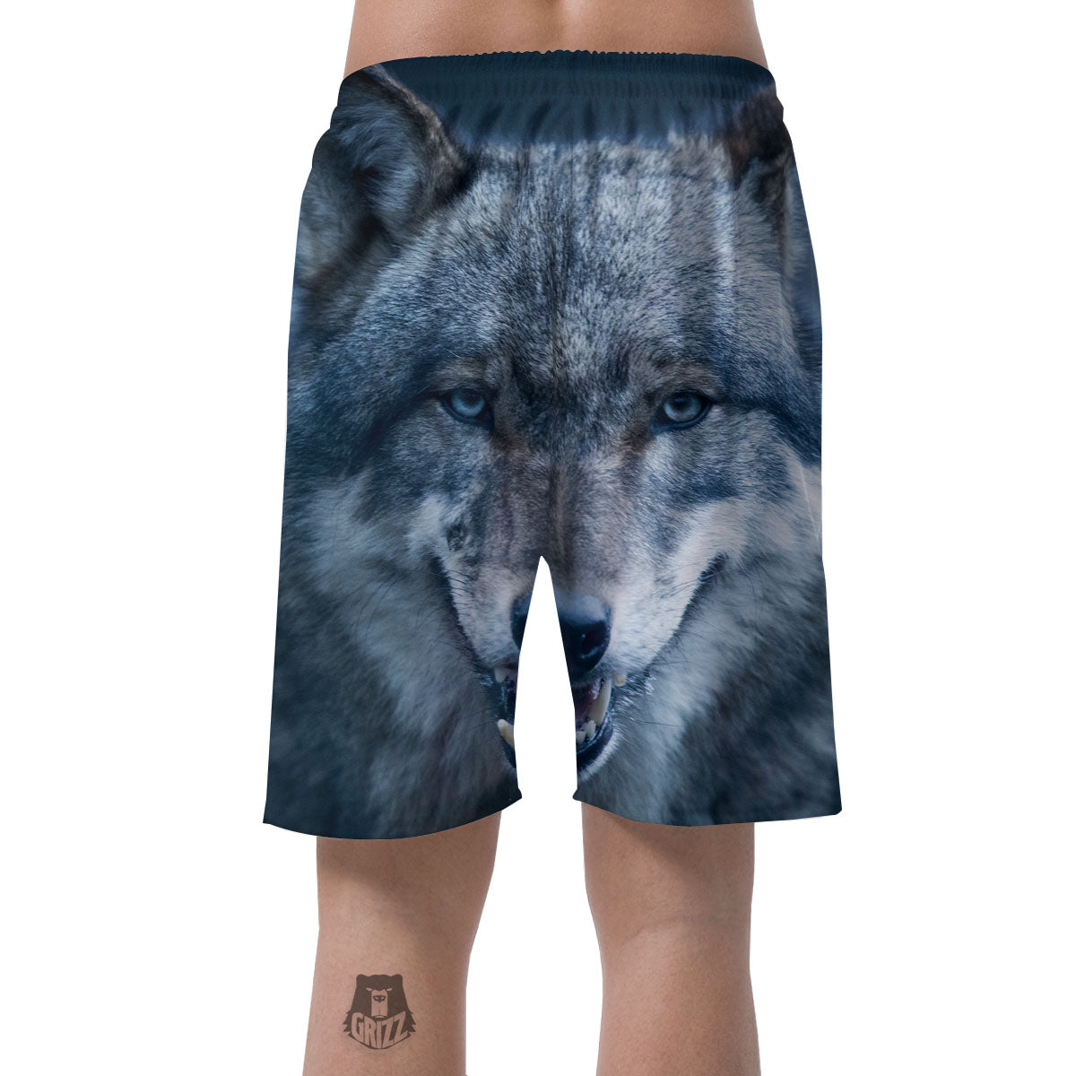 Wolf White And Navy Print Men's Shorts-grizzshop