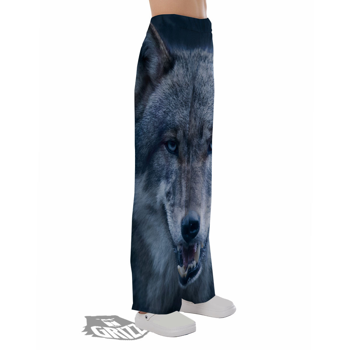 Wolf White And Navy Print Pajama Pants-grizzshop