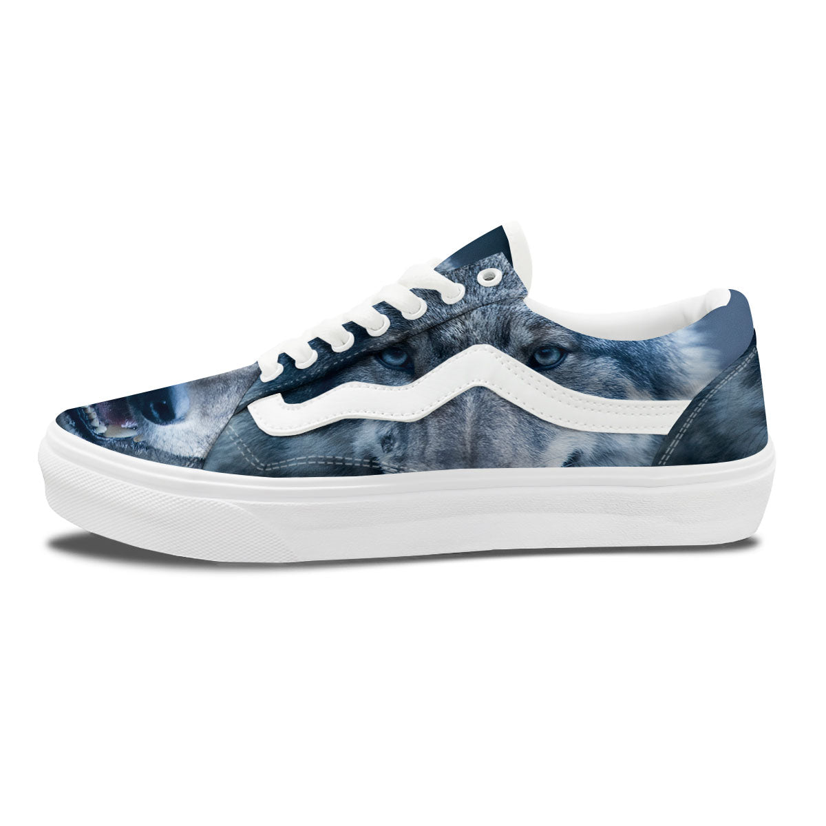 Wolf White And Navy Print Skate Shoes-grizzshop