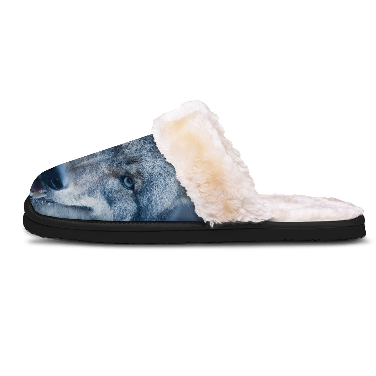 Wolf White And Navy Print Slippers-grizzshop