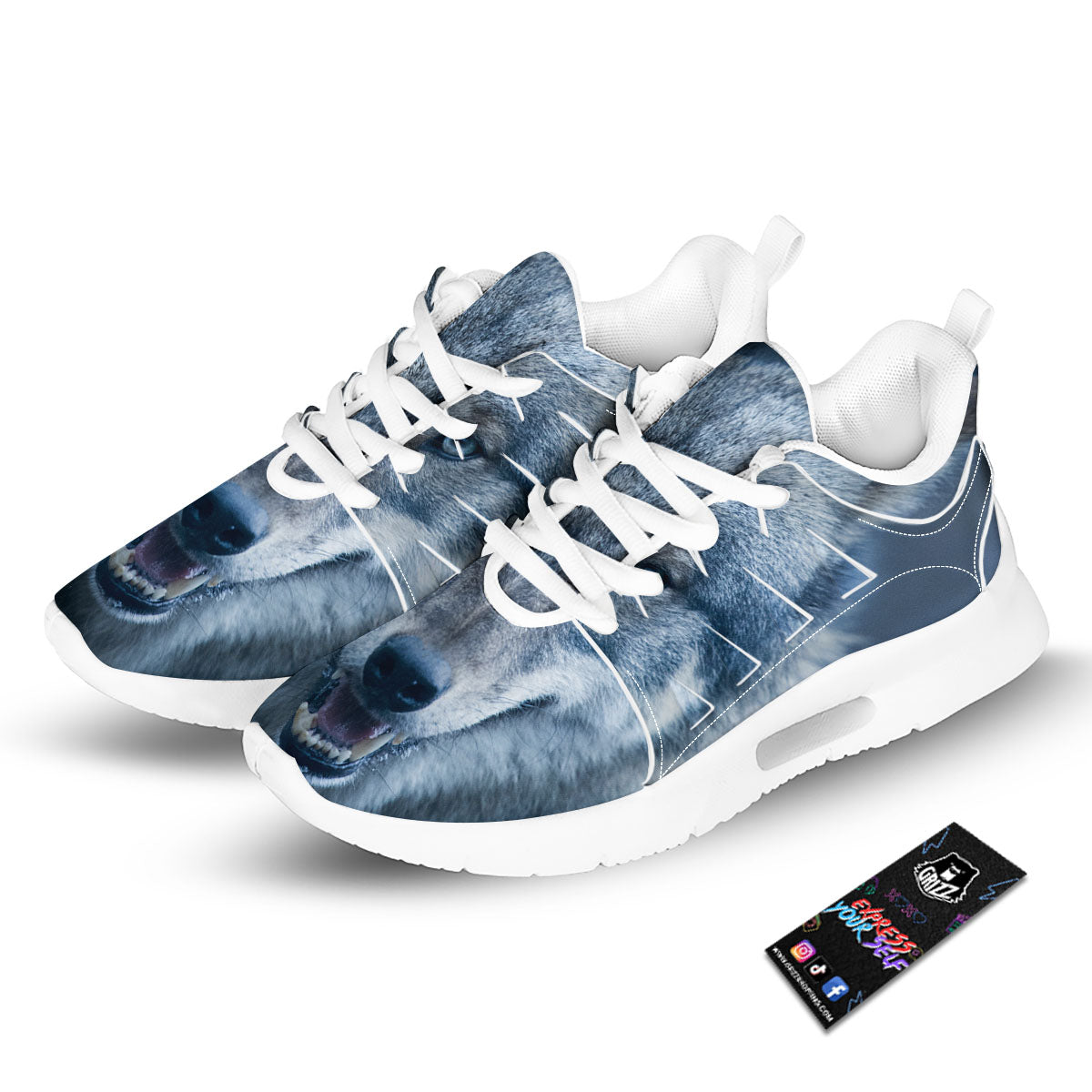 Wolf White And Navy Print Tennis Shoes-grizzshop