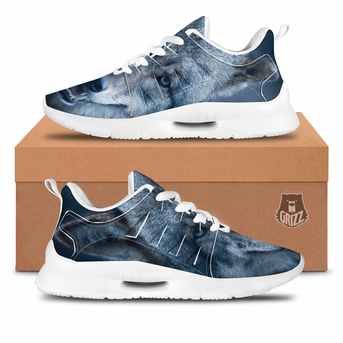 Wolf White And Navy Print Tennis Shoes-grizzshop