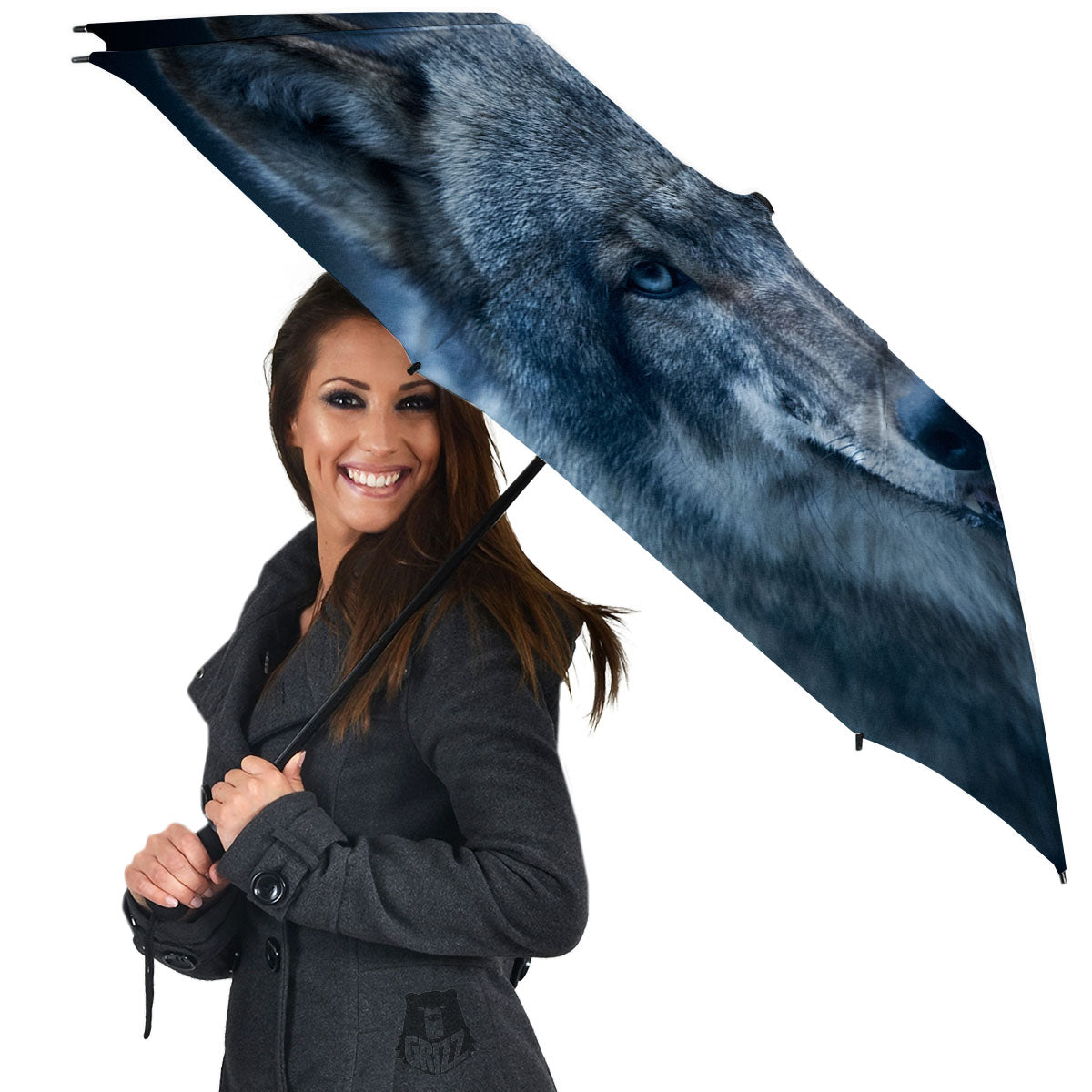 Wolf White And Navy Print Umbrella-grizzshop