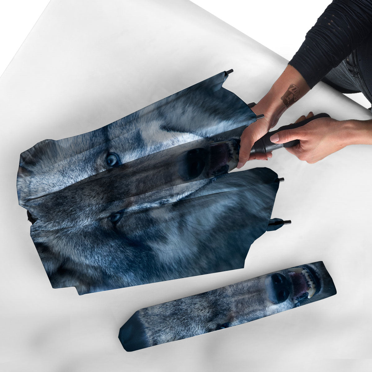 Wolf White And Navy Print Umbrella-grizzshop