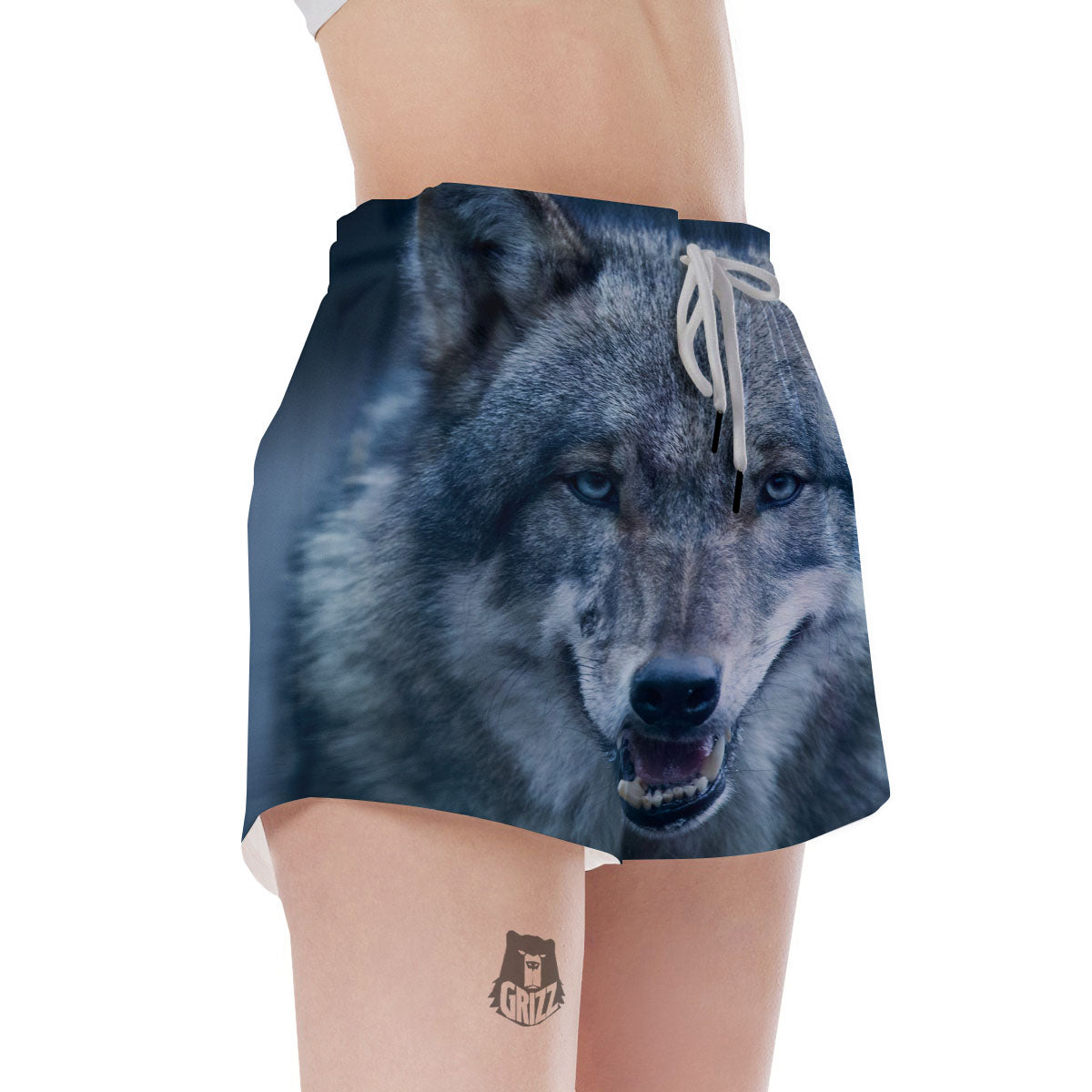 Wolf White And Navy Print Women's Shorts-grizzshop