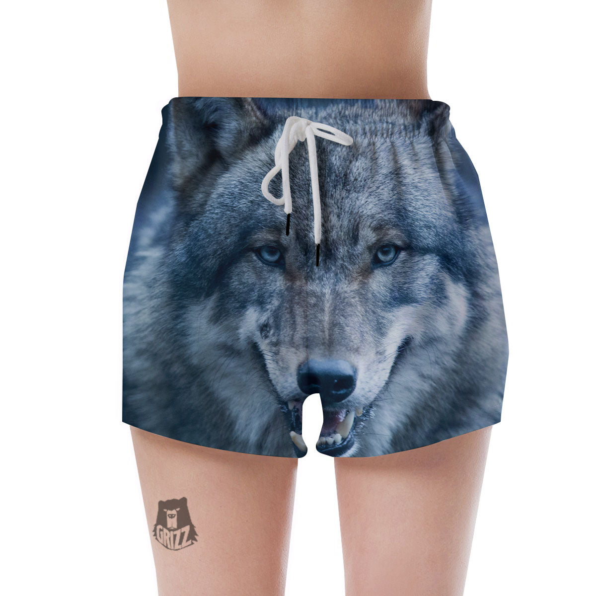 Wolf White And Navy Print Women's Shorts-grizzshop