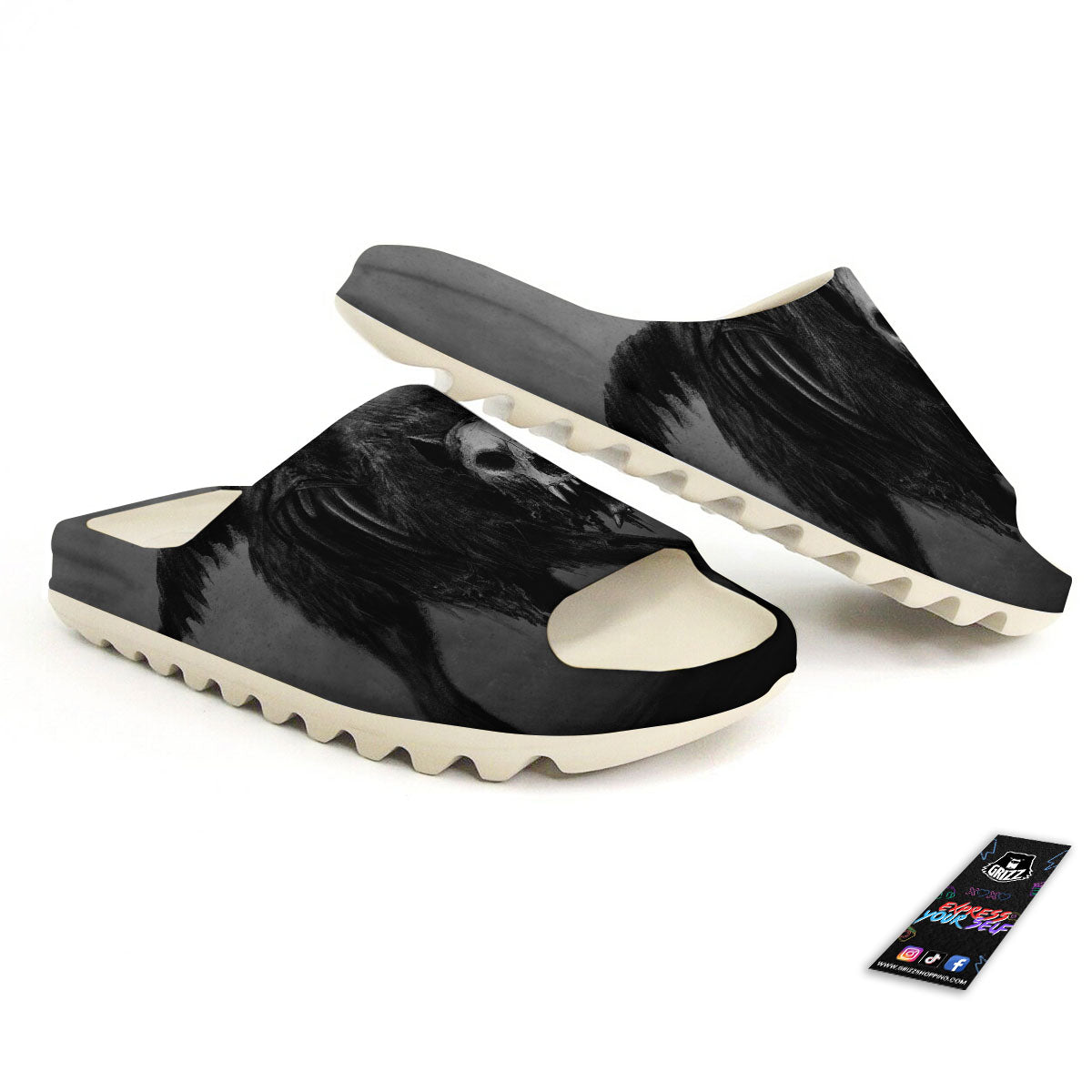 Wolf Black Demon Print Sandals-grizzshop