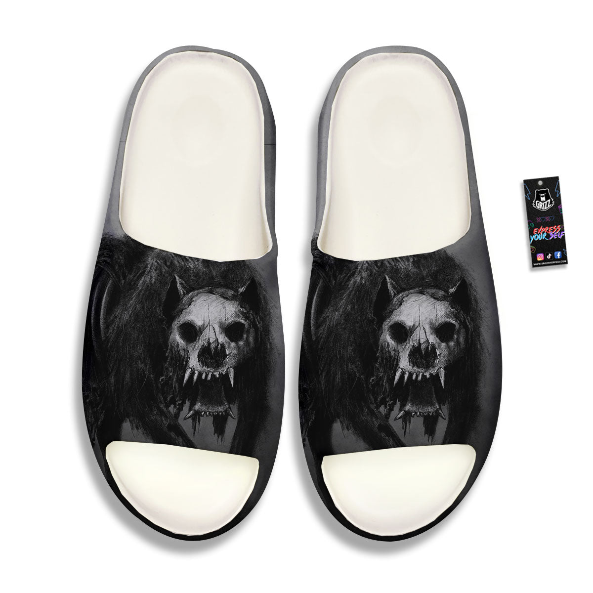 Wolf Black Demon Print Sandals-grizzshop