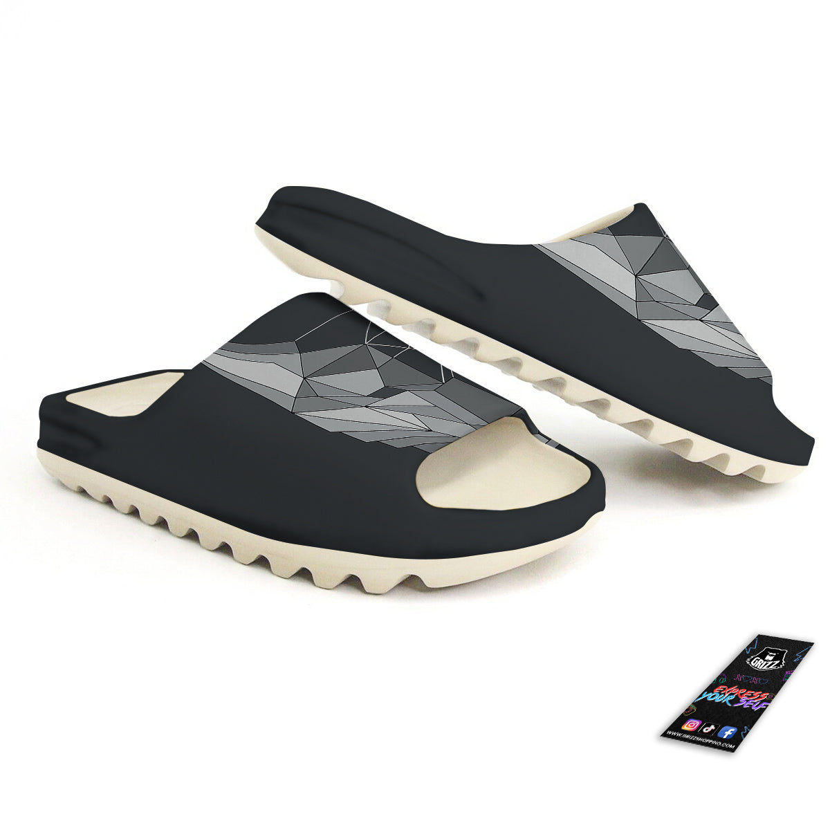 Wolf Geometric Dark Print Sandals-grizzshop